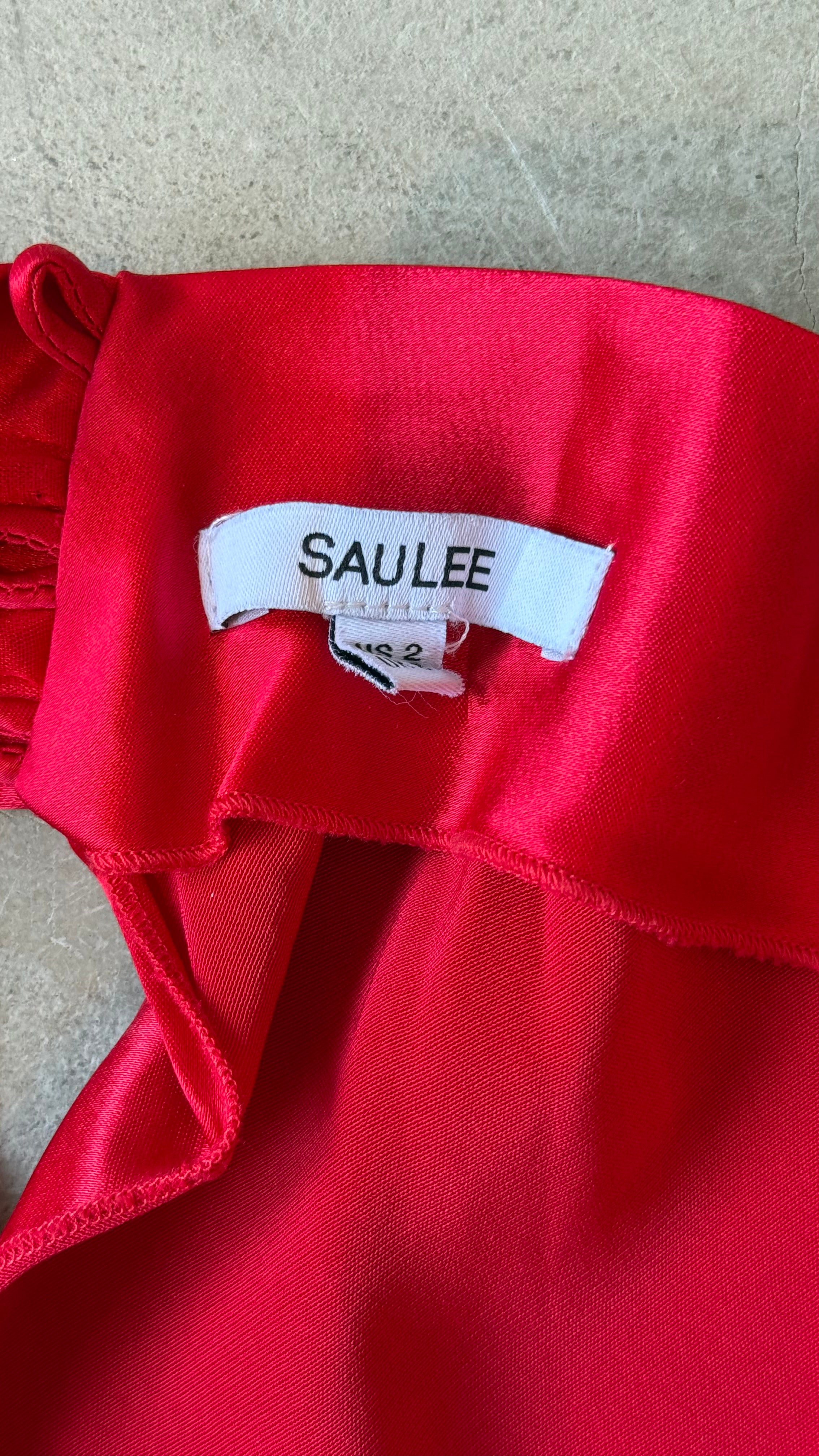 Penelope Backless Satin Gown In Red