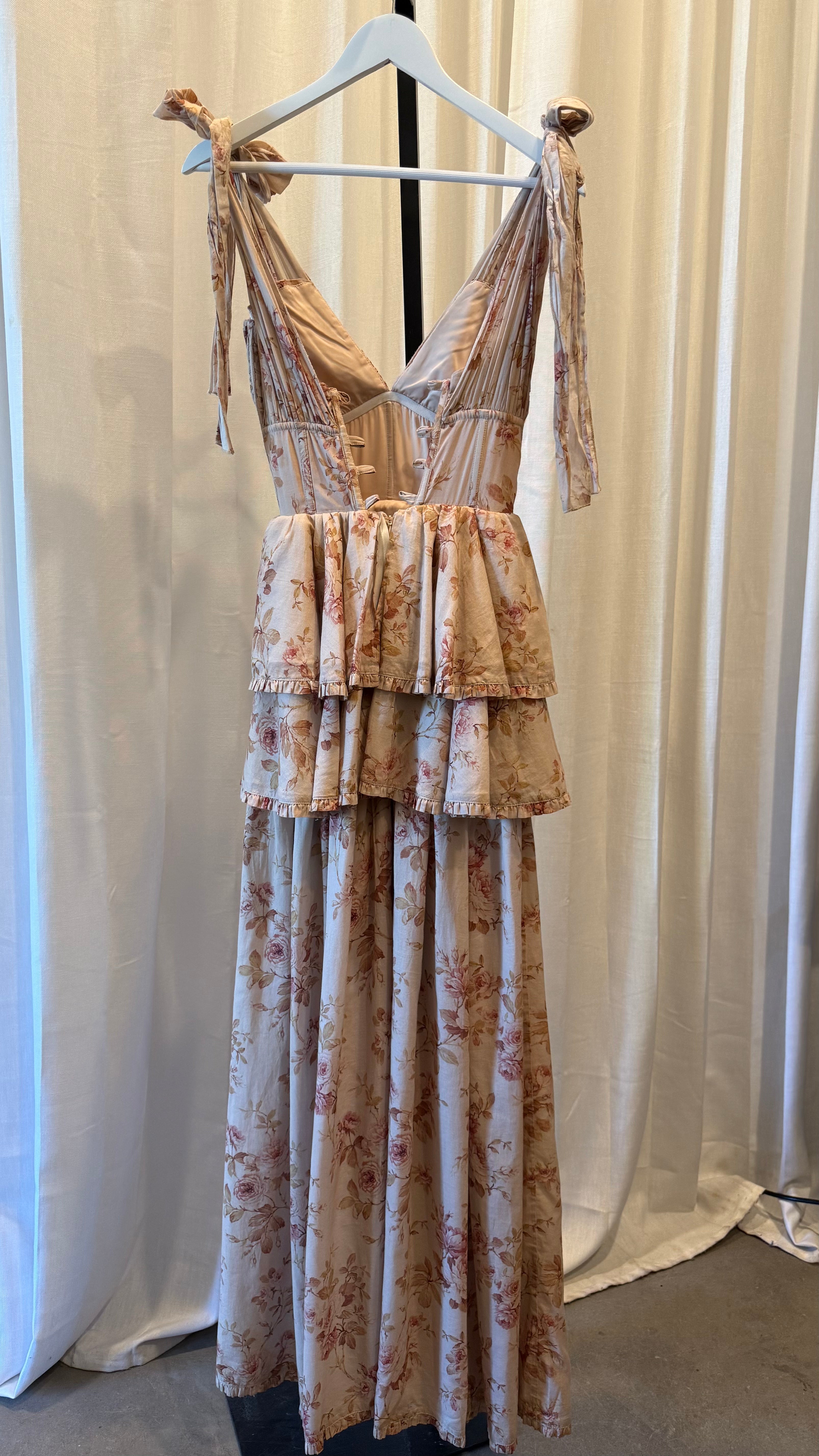 Rose Print Ruffled Gown