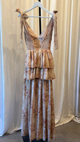 Rose Print Ruffled Gown