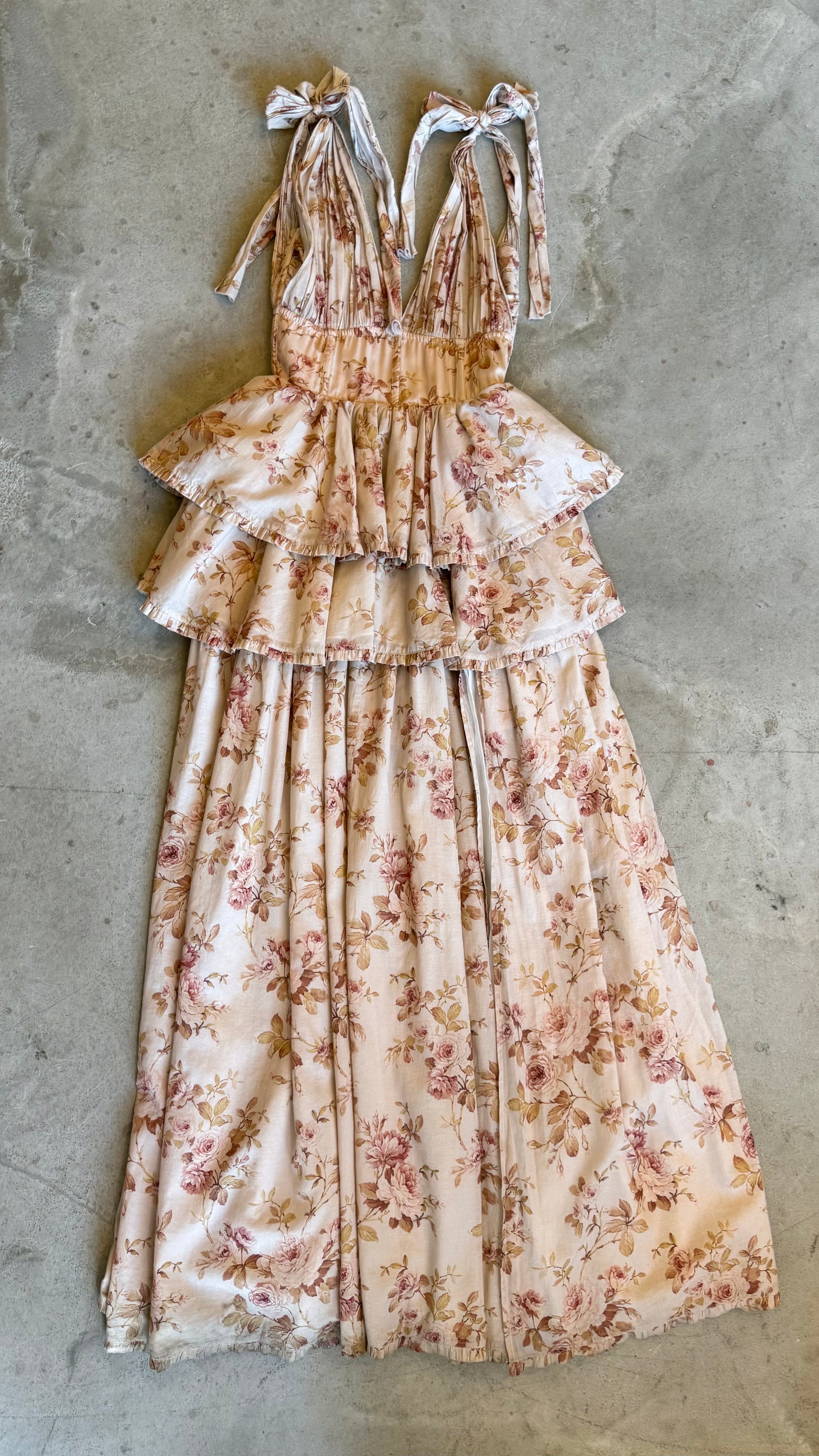 Rose Print Ruffled Gown