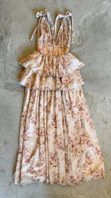 Rose Print Ruffled Gown