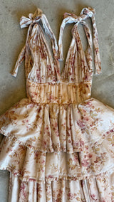 Rose Print Ruffled Gown