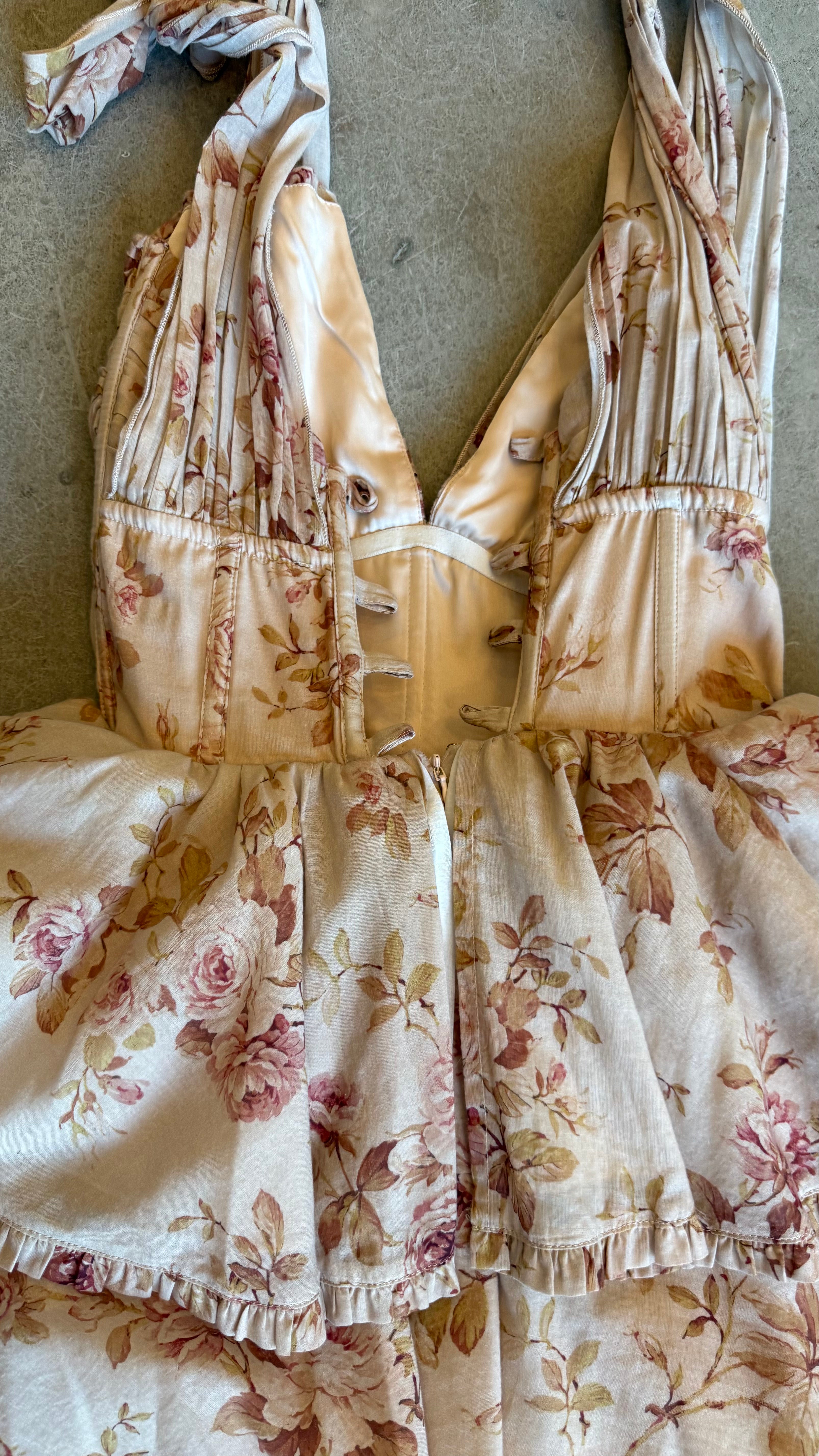 Rose Print Ruffled Gown