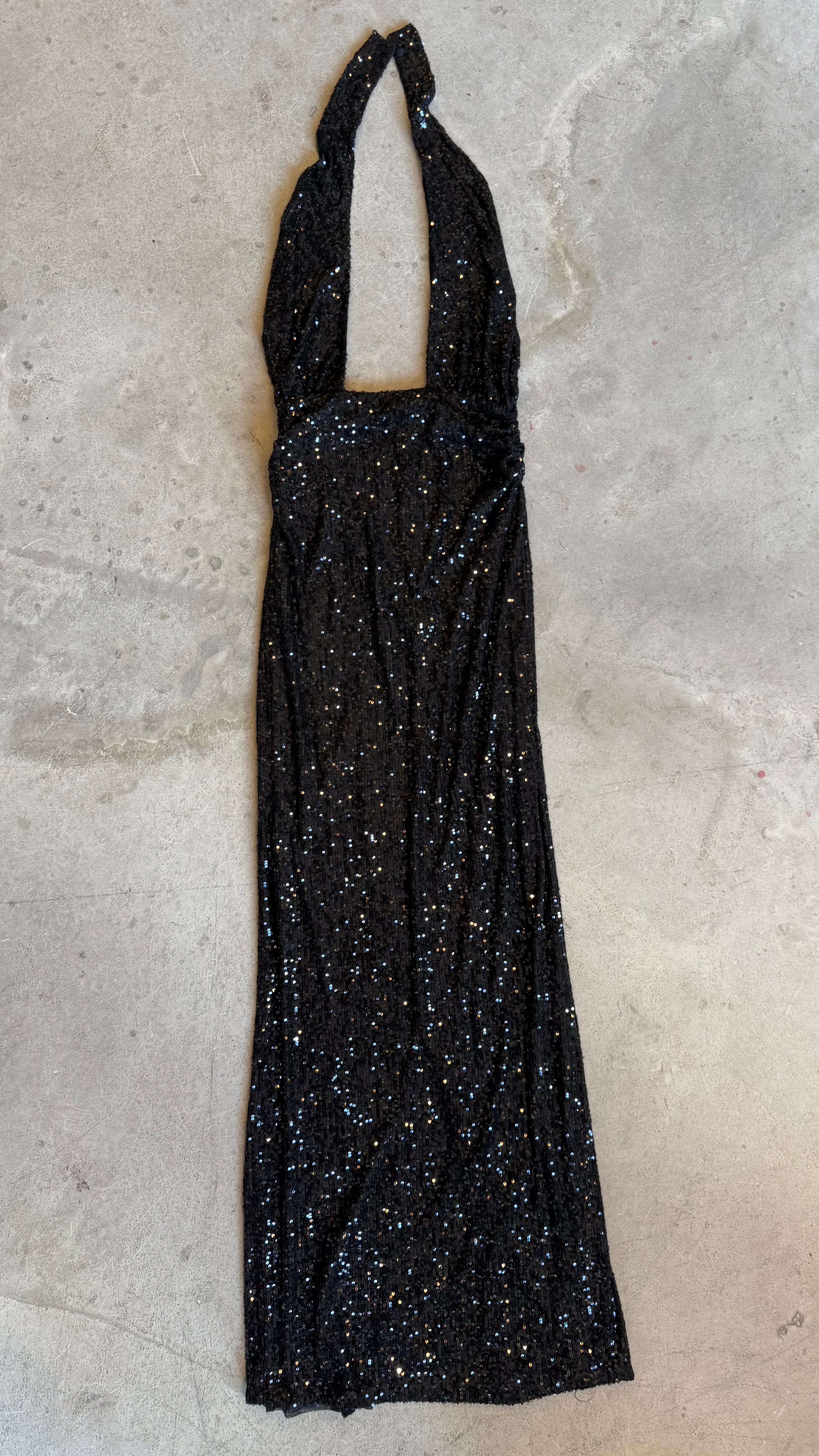 Black Sequin Midi Dress