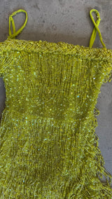 Beaded Tulle Midi Dress In Lime