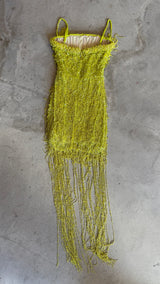 Beaded Tulle Midi Dress In Lime