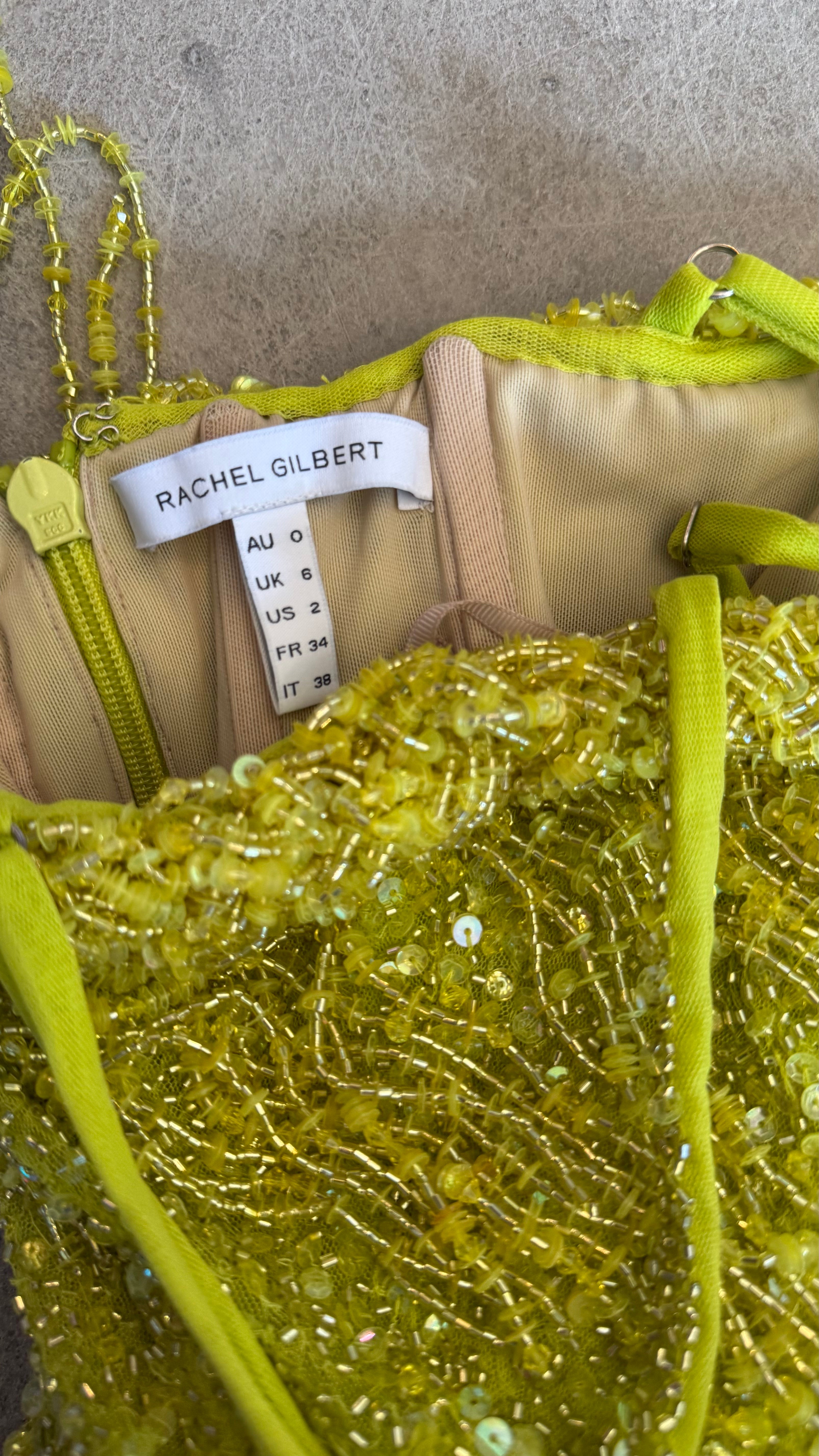 Beaded Tulle Midi Dress In Lime