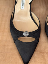 Carolyne Satin Black Crystals Jewel Pumps (39.5)