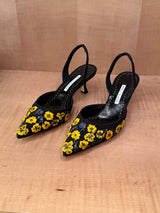 Carolyne Yellow Floral Embroidered Sling Back (40)