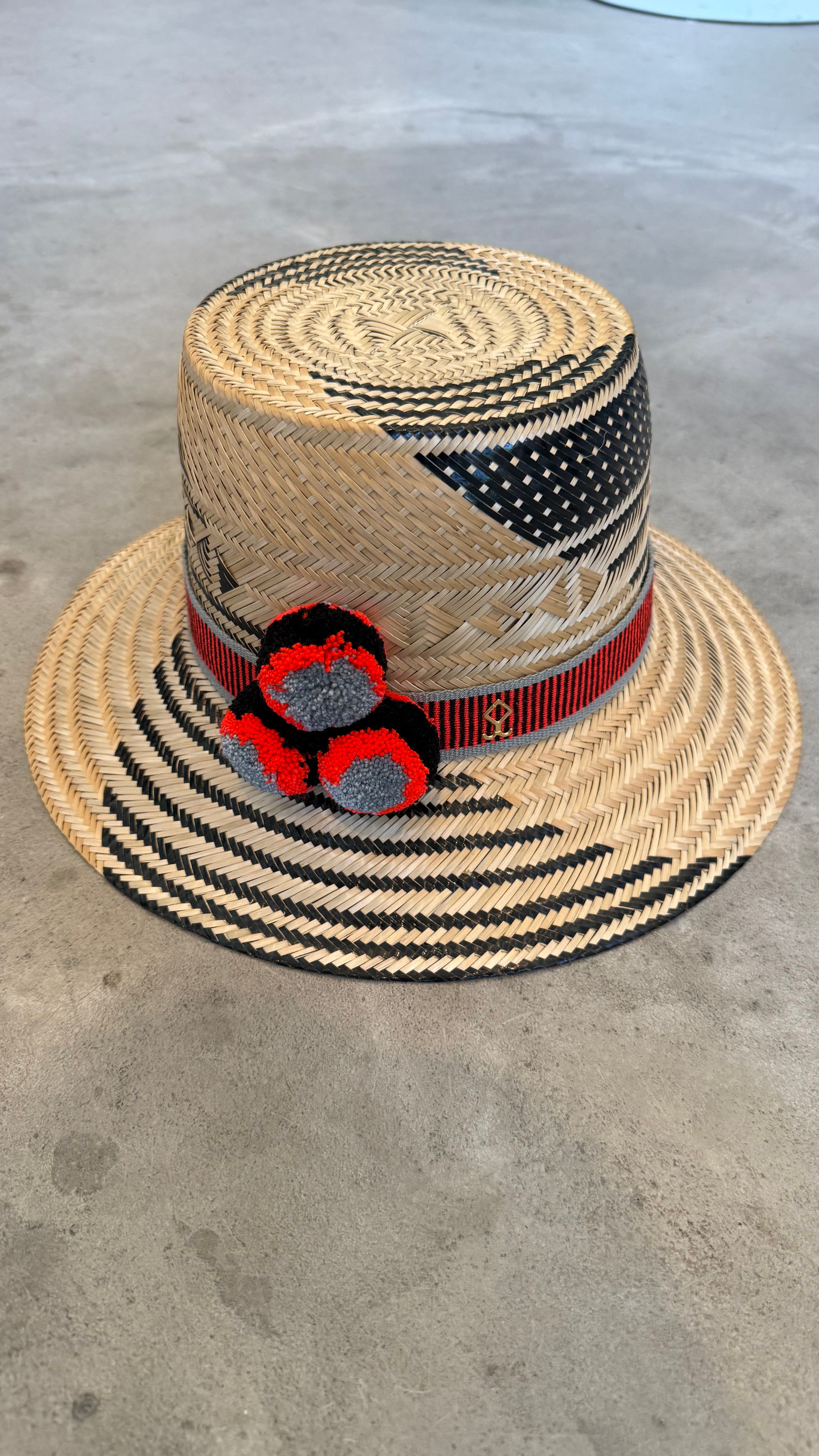 Straw Pom Pom Hat