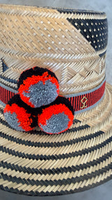 Straw Pom Pom Hat