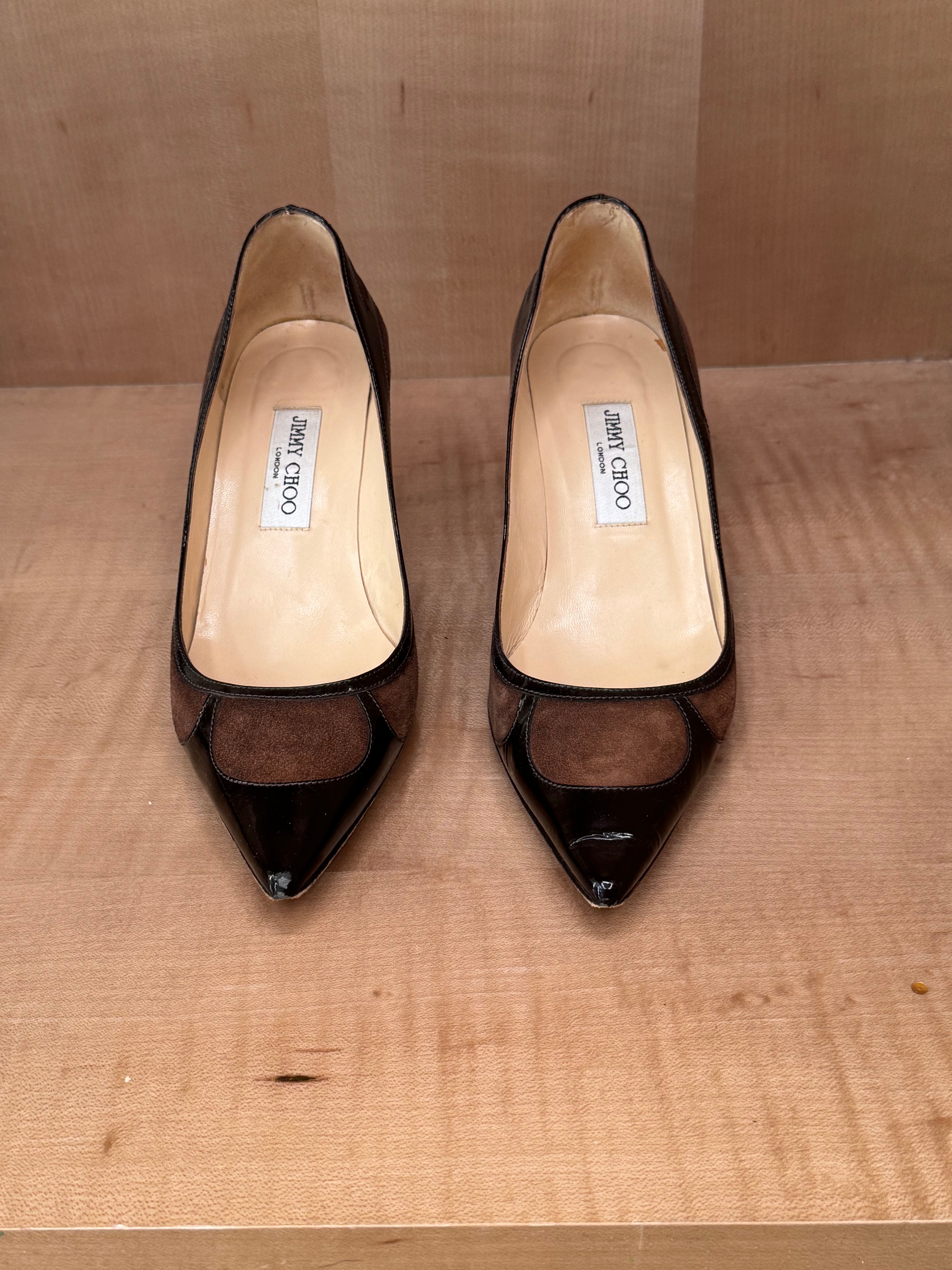 Brown Suede and Patent Leather Heels (39)