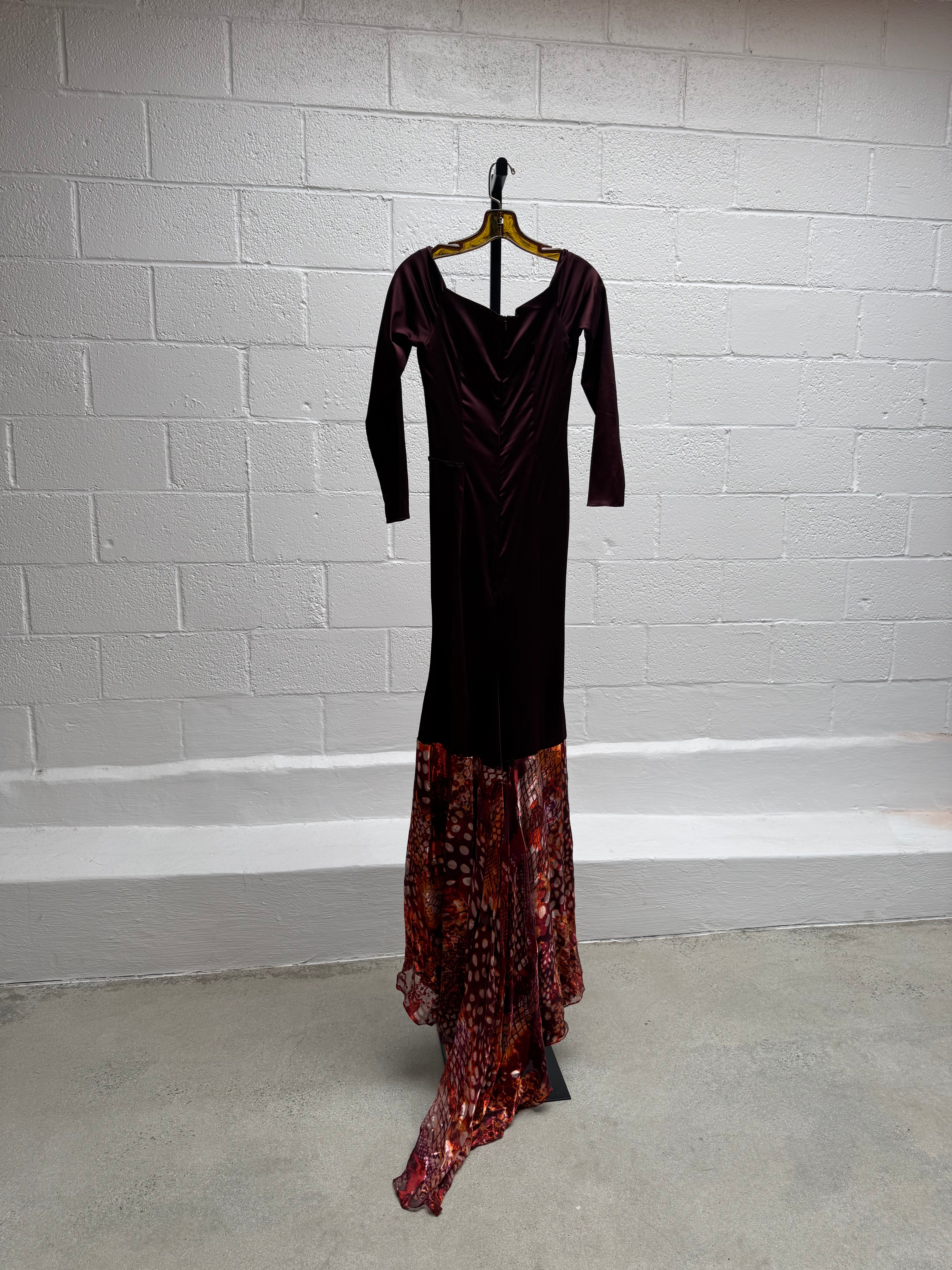 Vintage Gown with Fishtail Printed Train and Bust