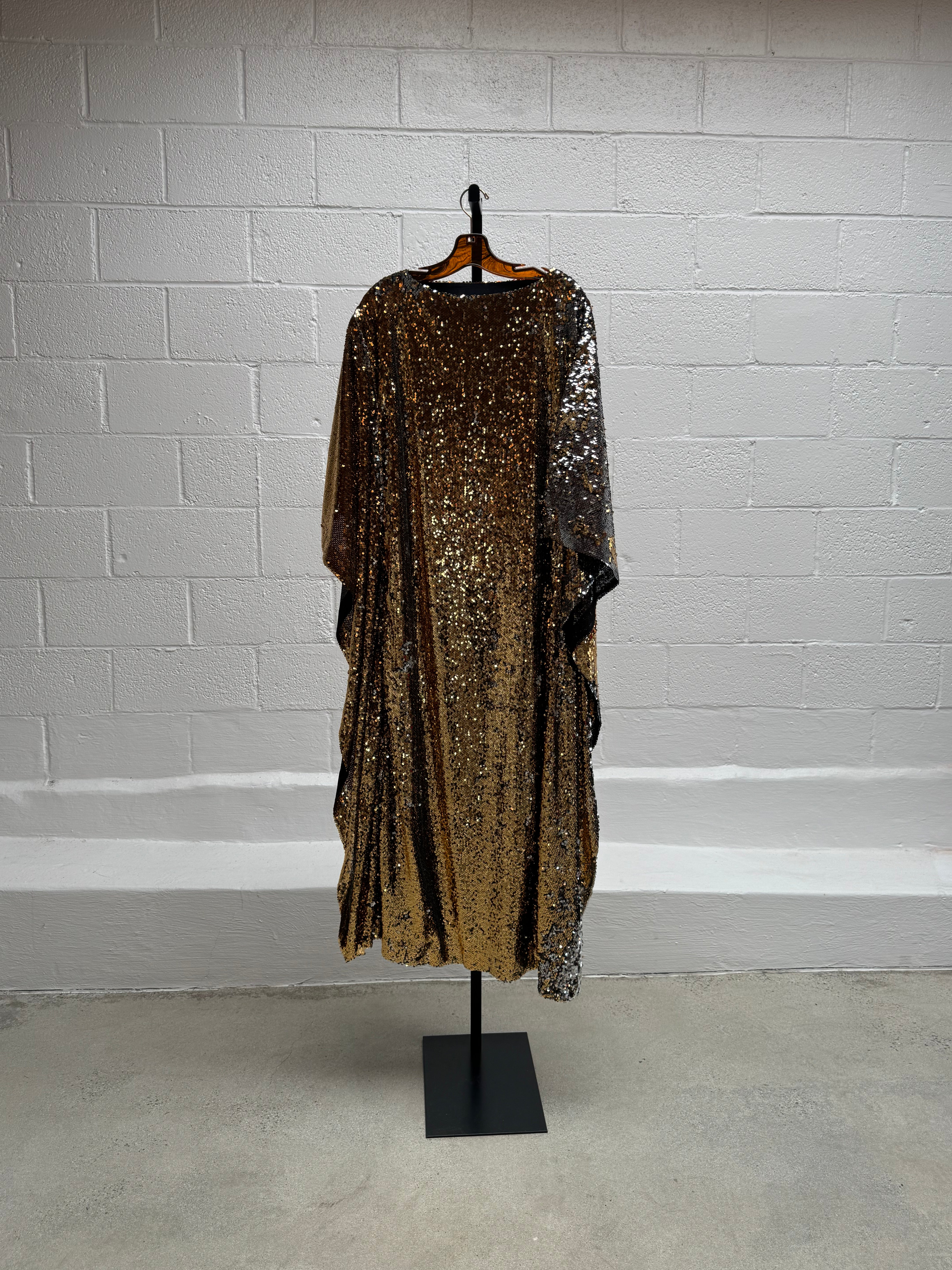 Custom Gold Sequins Caftan With Winged Sleeves