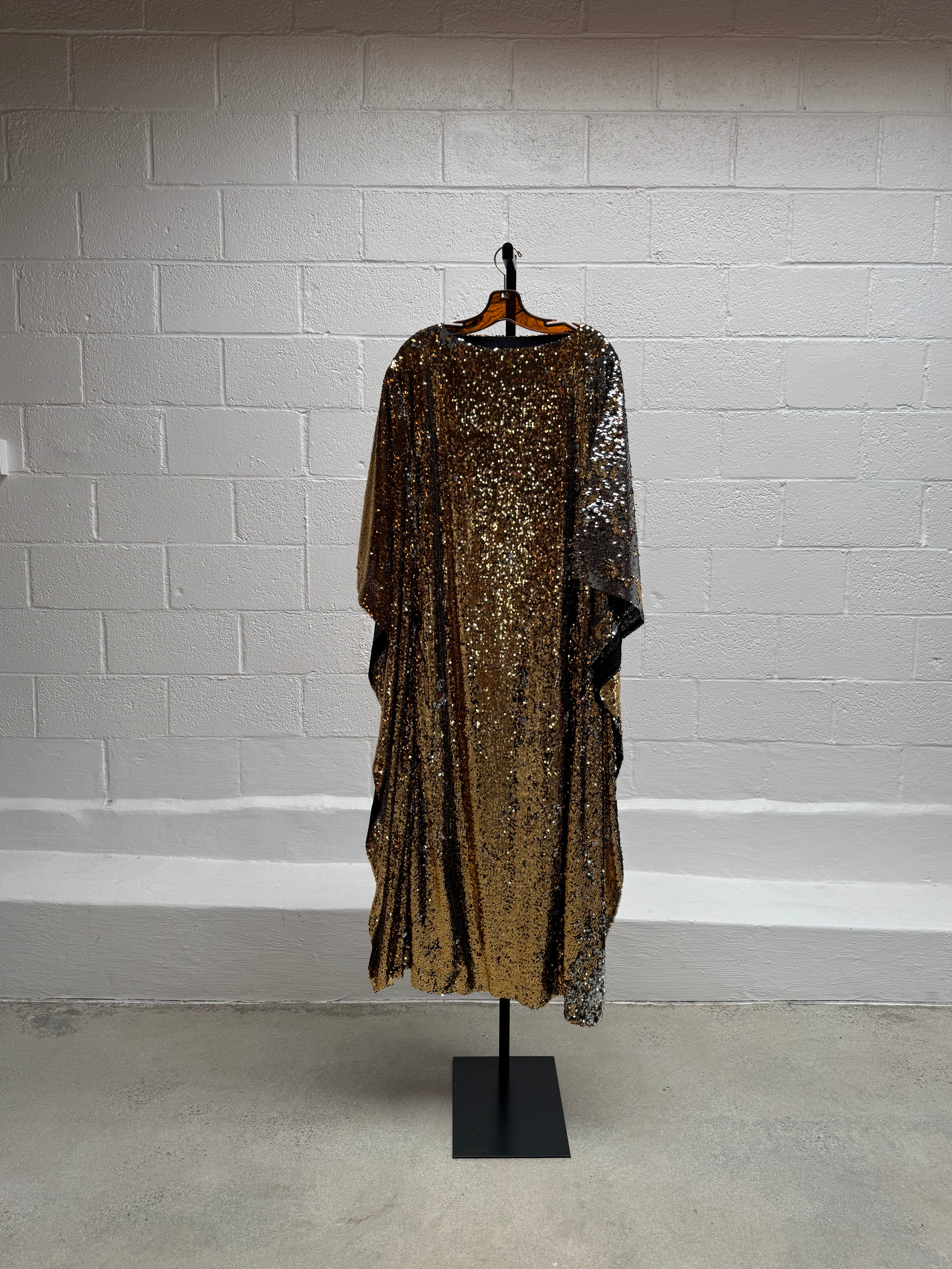 Custom Gold Sequins Caftan With Winged Sleeves