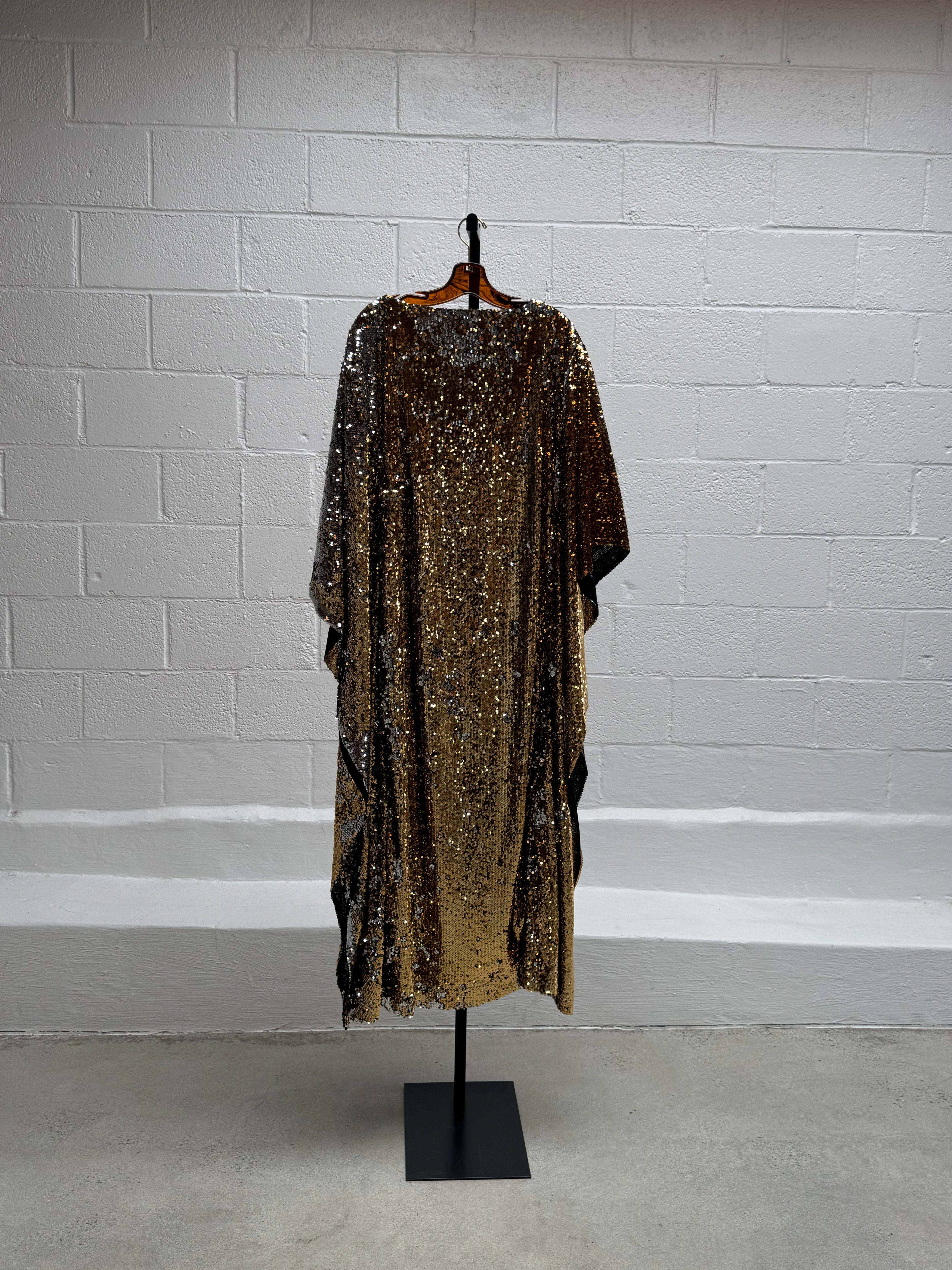Custom Gold Sequins Caftan With Winged Sleeves