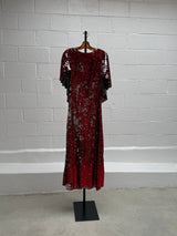 Red Sequins Dress with Cape Front