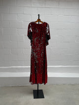 Red Sequins Dress with Cape Front