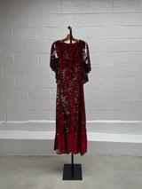 Red Sequins Dress with Cape Front
