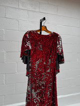Red Sequins Dress with Cape Front