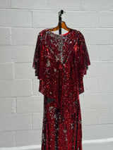 Red Sequins Dress with Cape Front