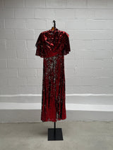 Red Sequins Dress with Cape Front