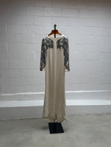Long White Gown with Silver Beaded Detailing