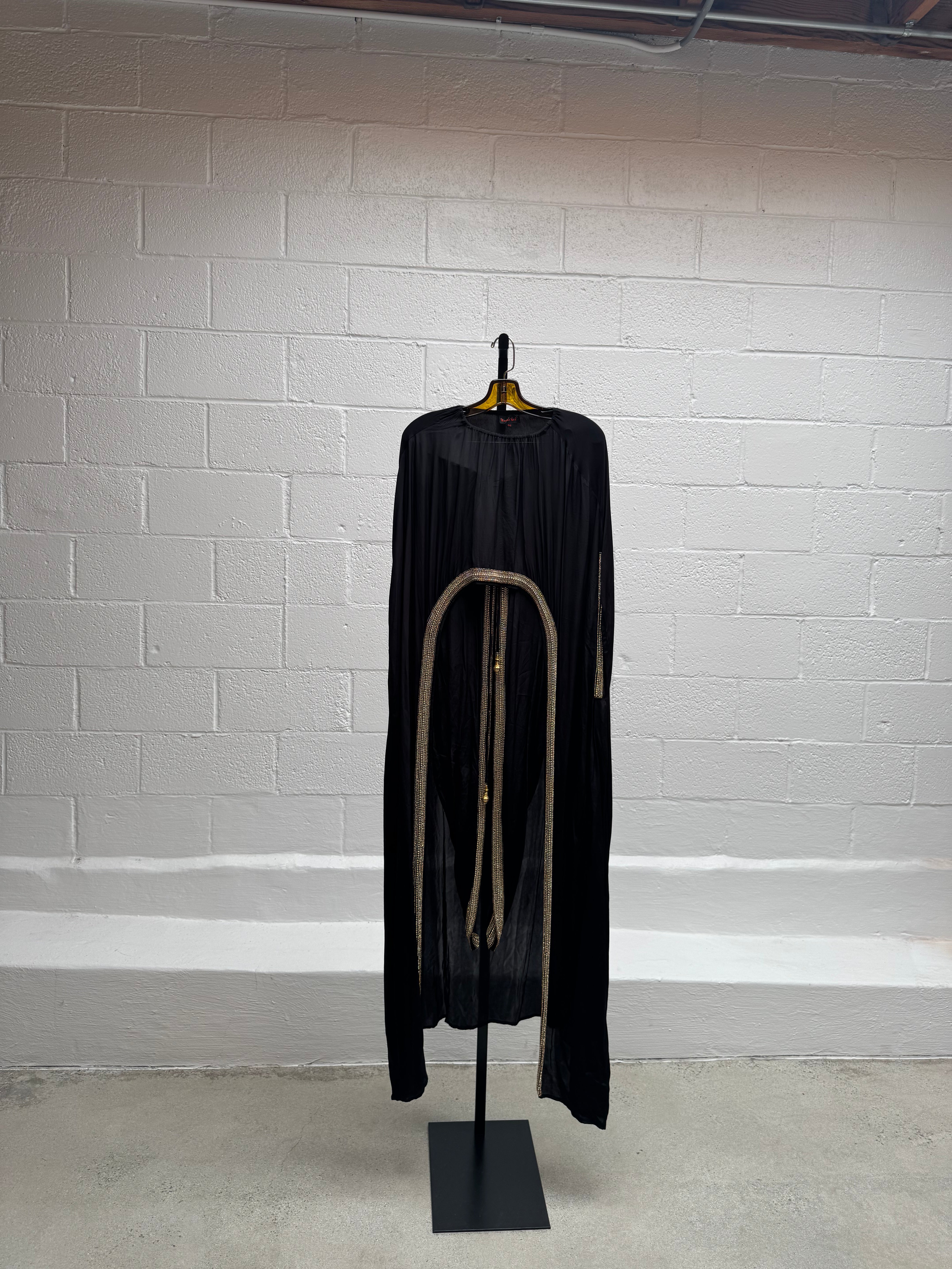 Black Silk Cape with Beading and Pants
