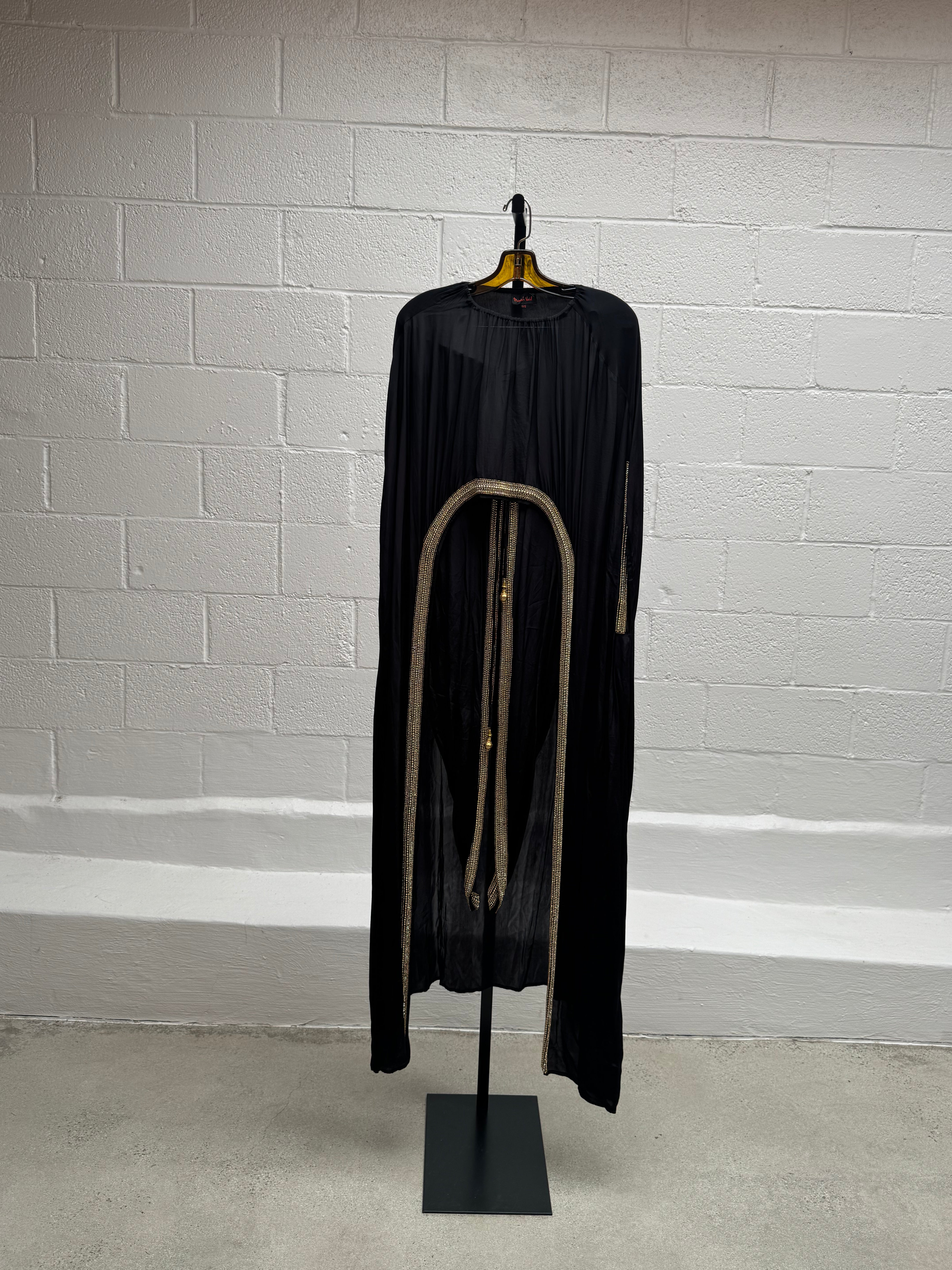 Black Silk Cape with Beading and Pants
