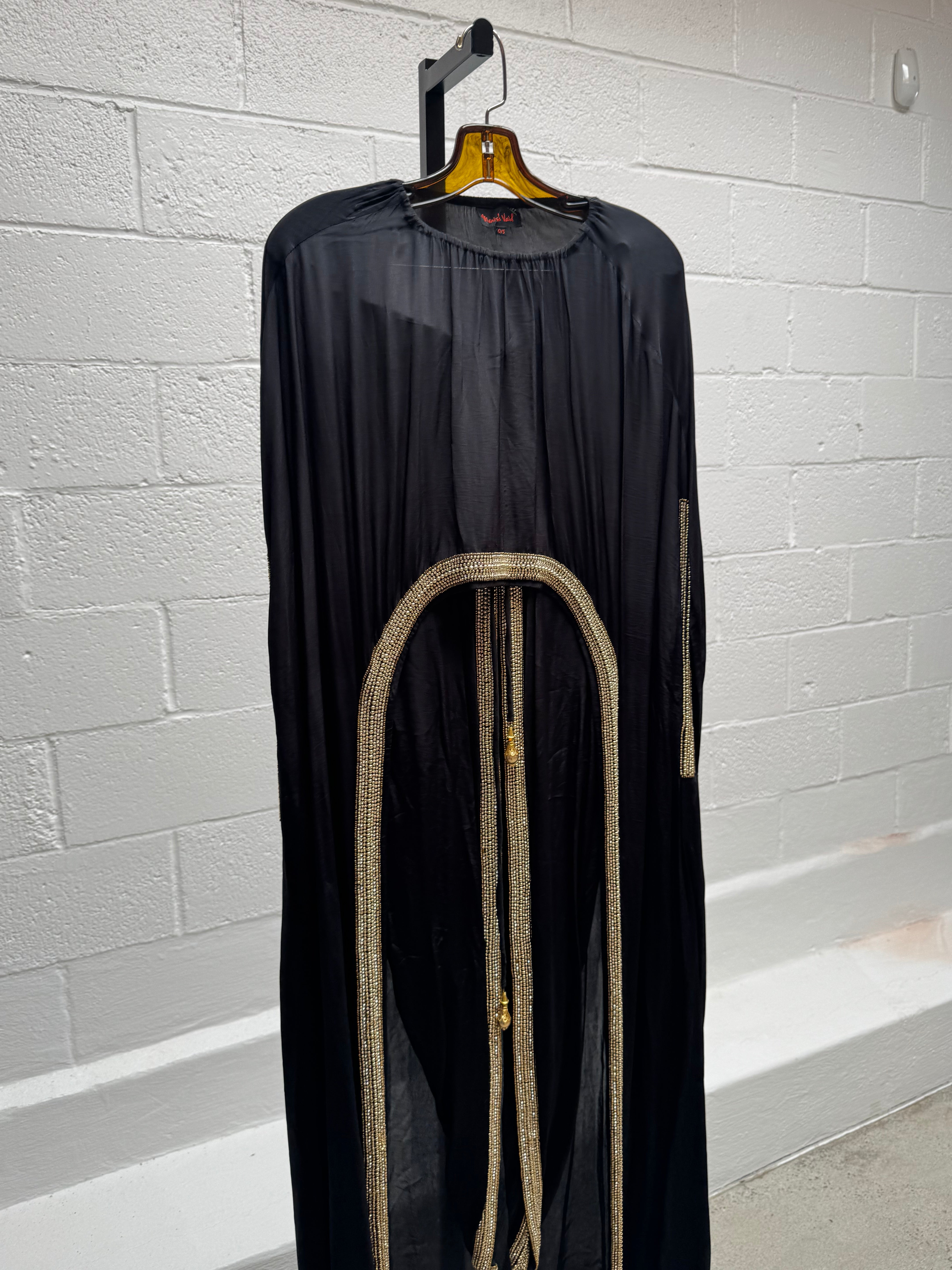 Black Silk Cape with Beading and Pants