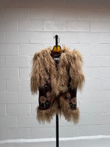 Cropped Fur Vest with Floral Embroidery