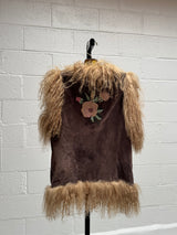 Cropped Fur Vest with Floral Embroidery