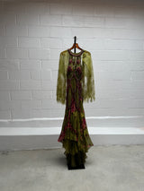 Green and Pink Beaded Chiffon Gown