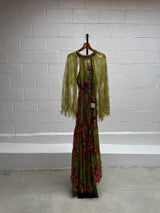 Green and Pink Beaded Chiffon Gown