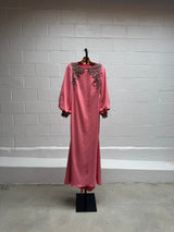 Pink Beaded Gown with Rhinestone Embellishment