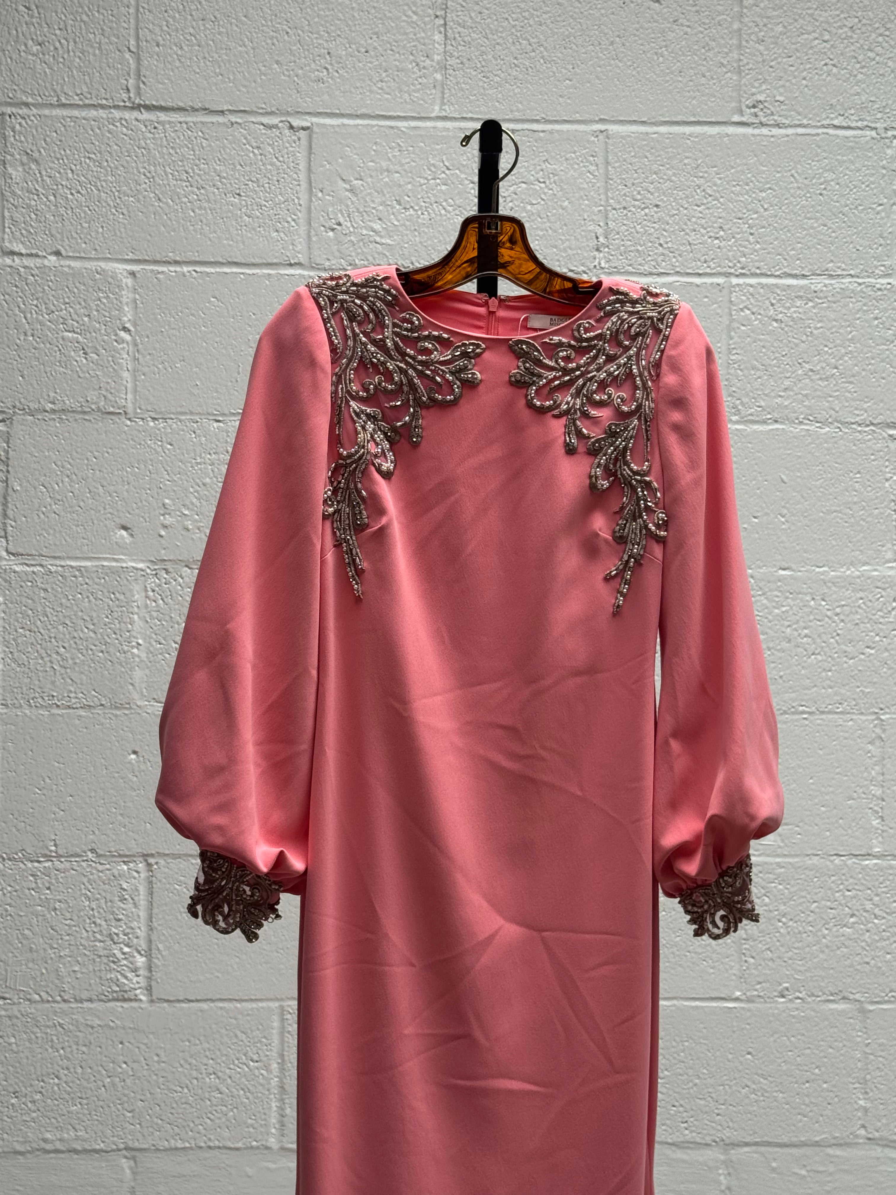 Pink Beaded Gown with Rhinestone Embellishment