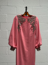 Pink Beaded Gown with Rhinestone Embellishment
