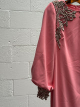 Pink Beaded Gown with Rhinestone Embellishment