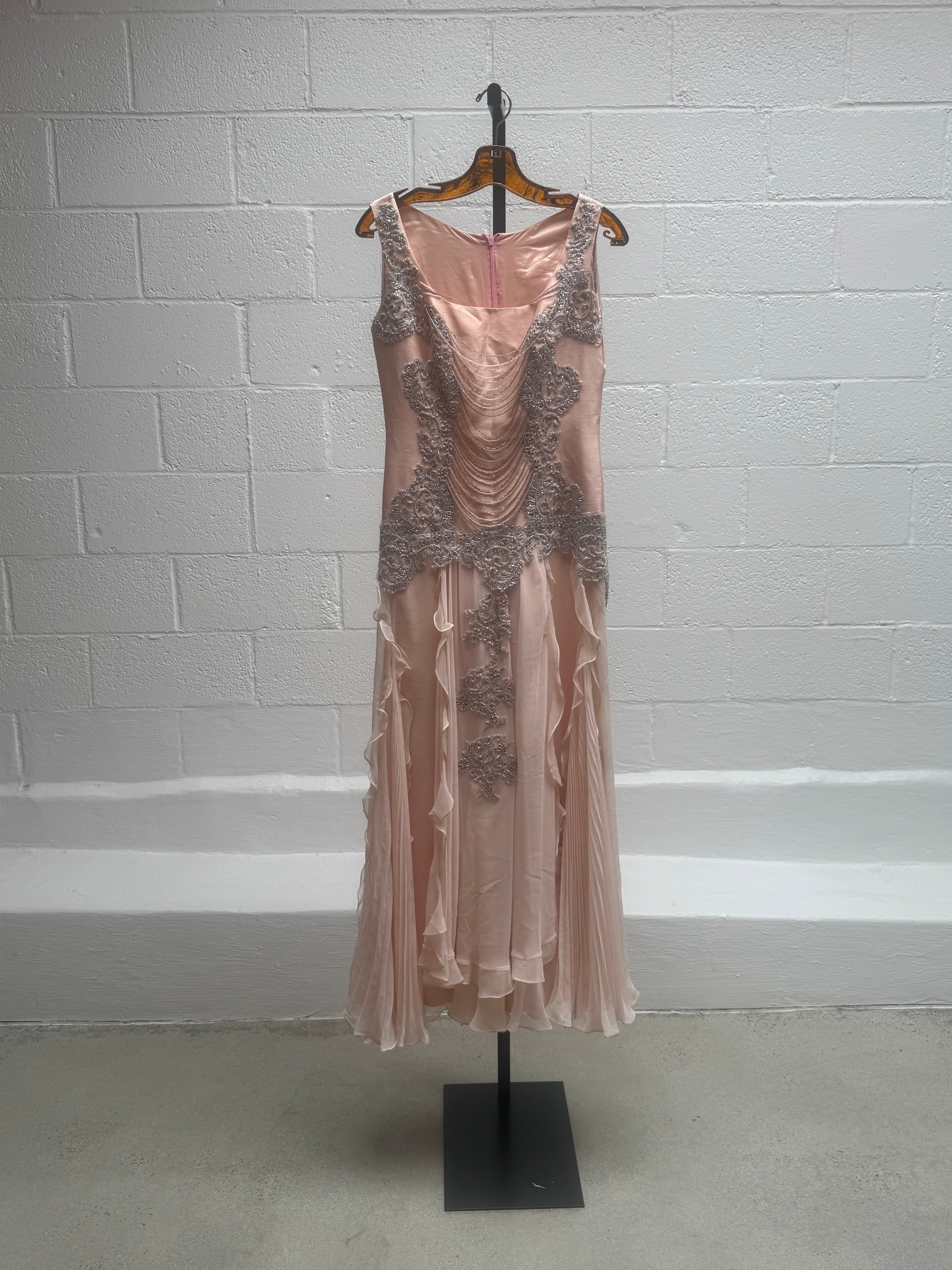Baby Pink and Silver beading Vintage Gown