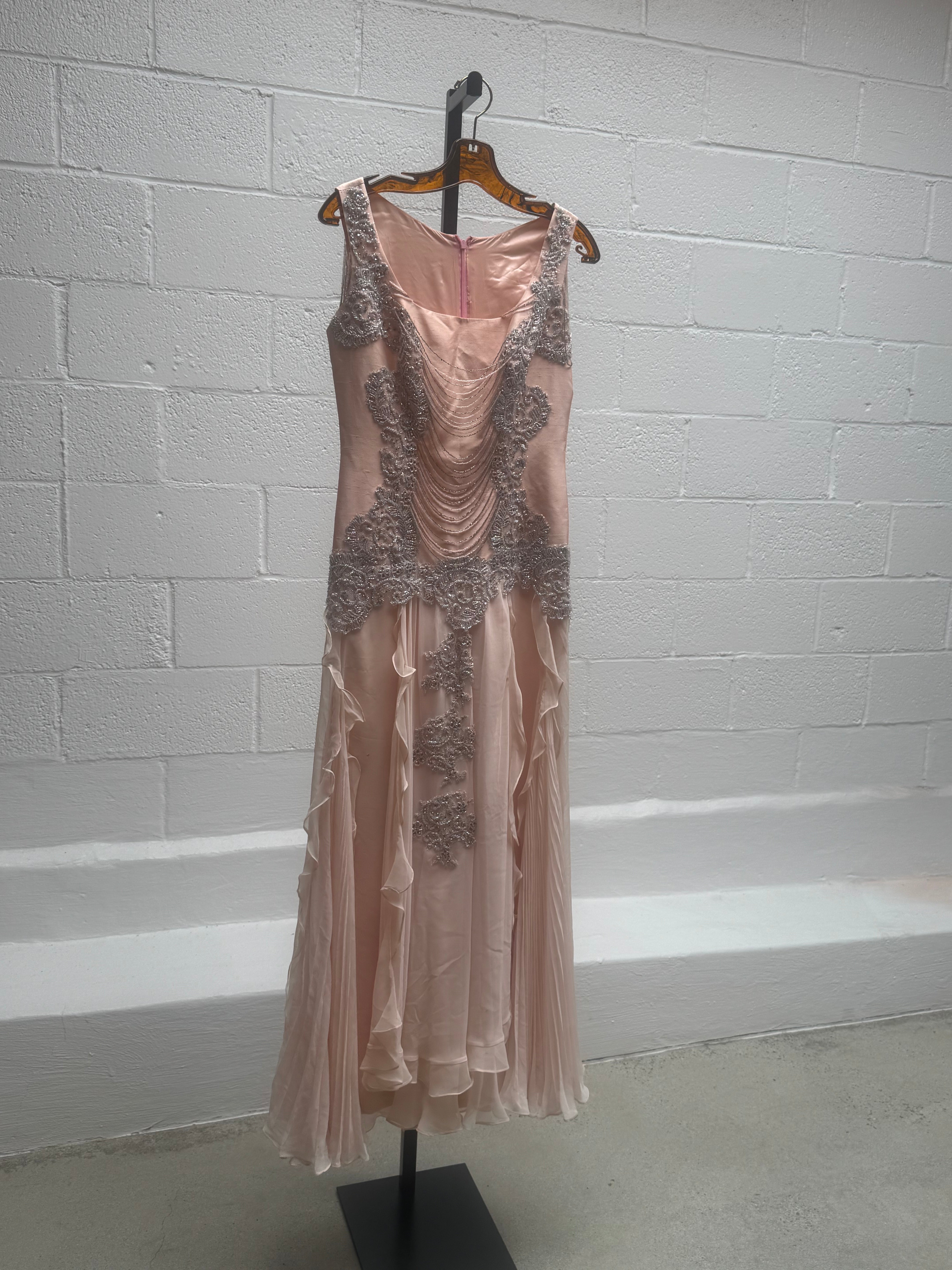 Baby Pink and Silver beading Vintage Gown