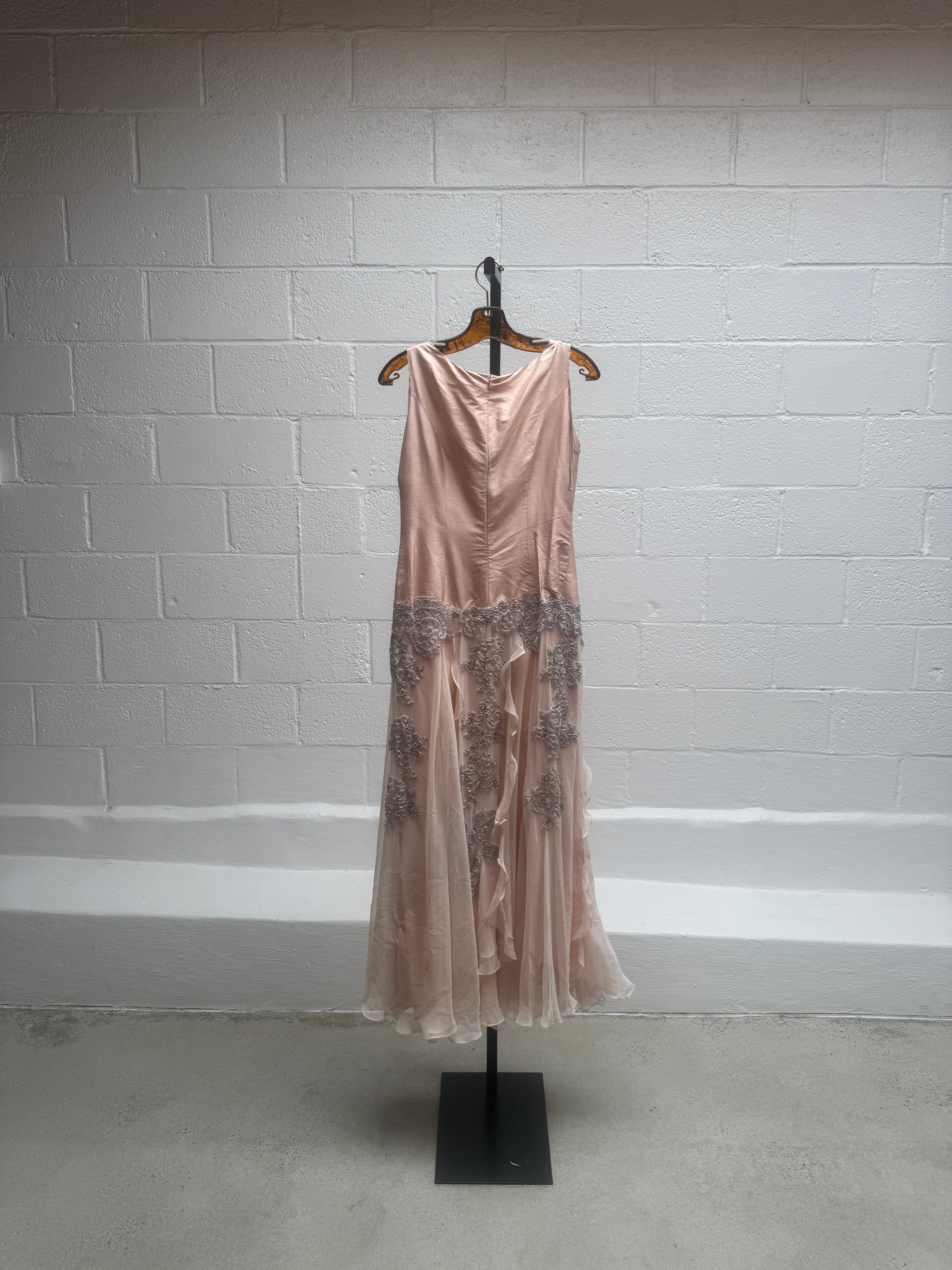 Baby Pink and Silver beading Vintage Gown
