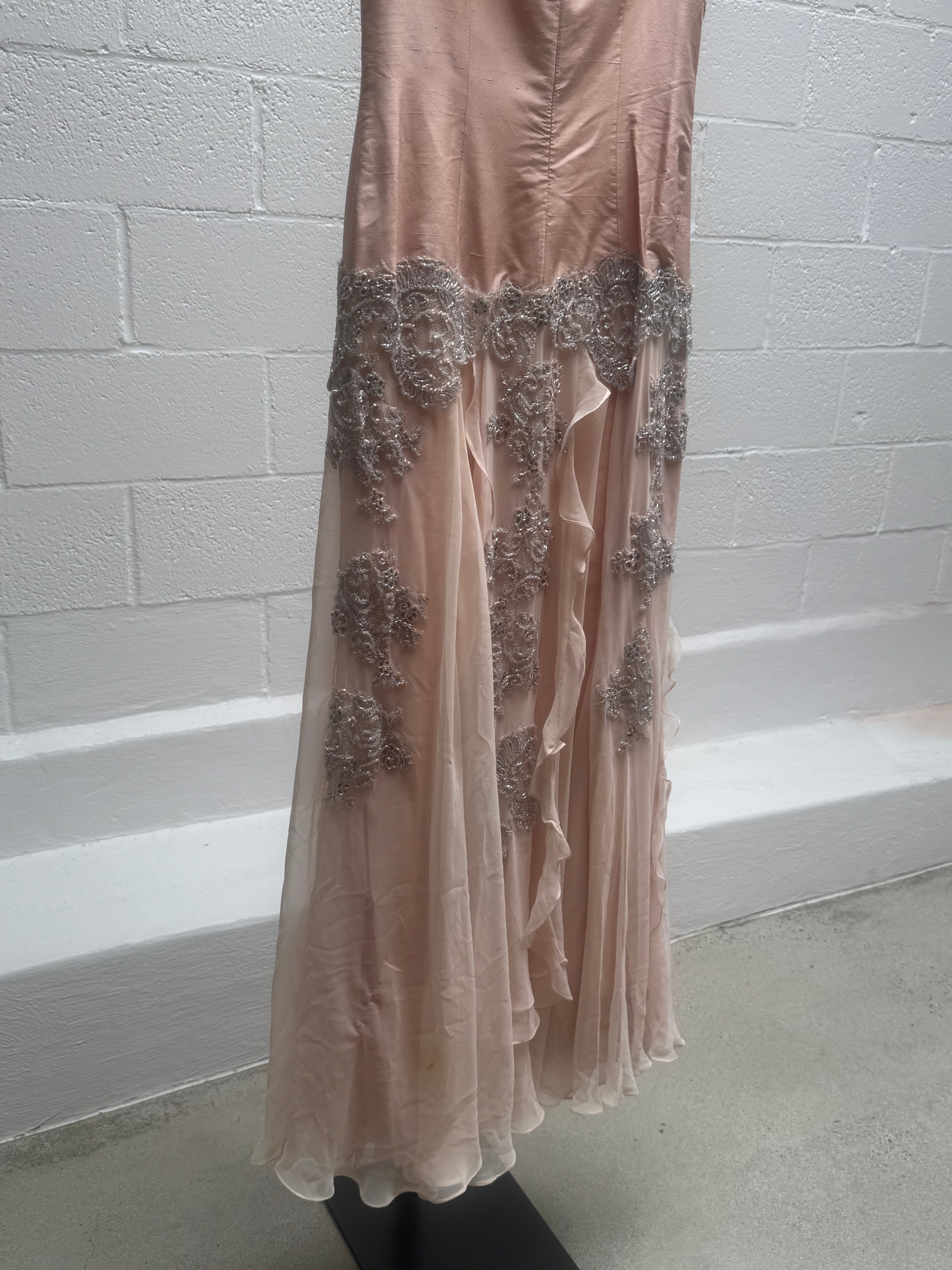 Baby Pink and Silver beading Vintage Gown