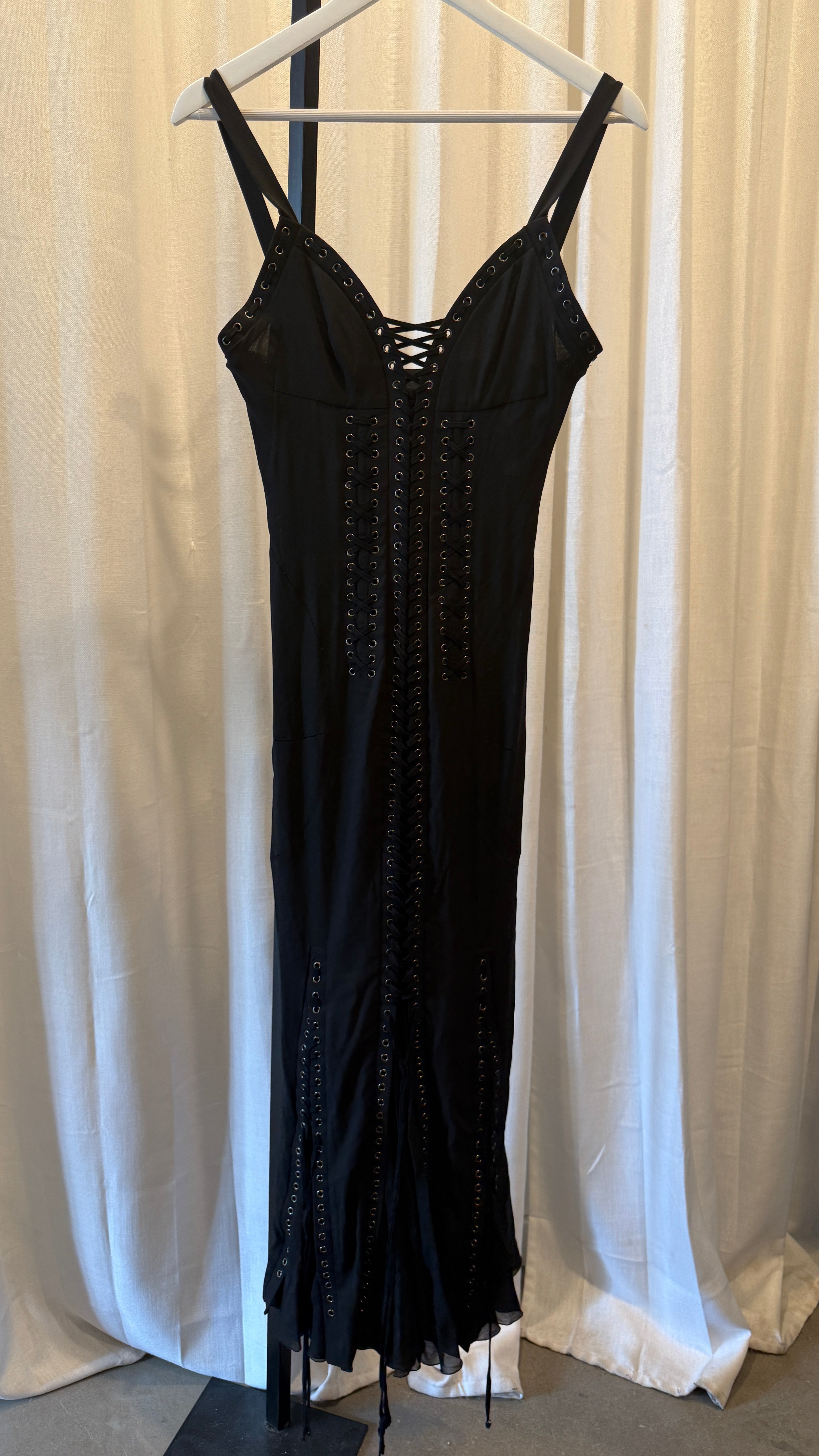 Vintage Dolce & Gabbana Lace-Up Black Midi Dress
