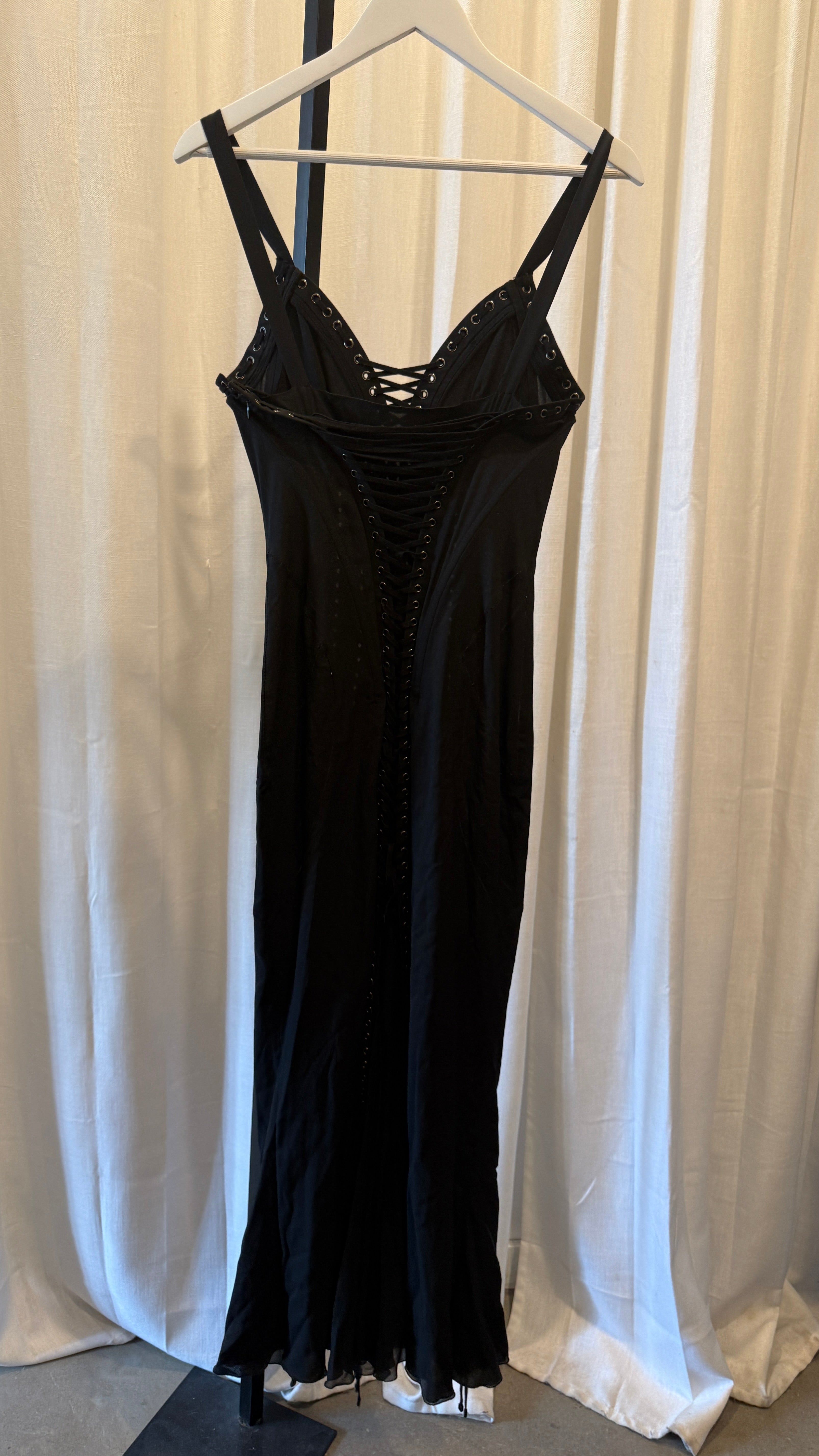 Vintage Dolce & Gabbana Lace-Up Black Midi Dress