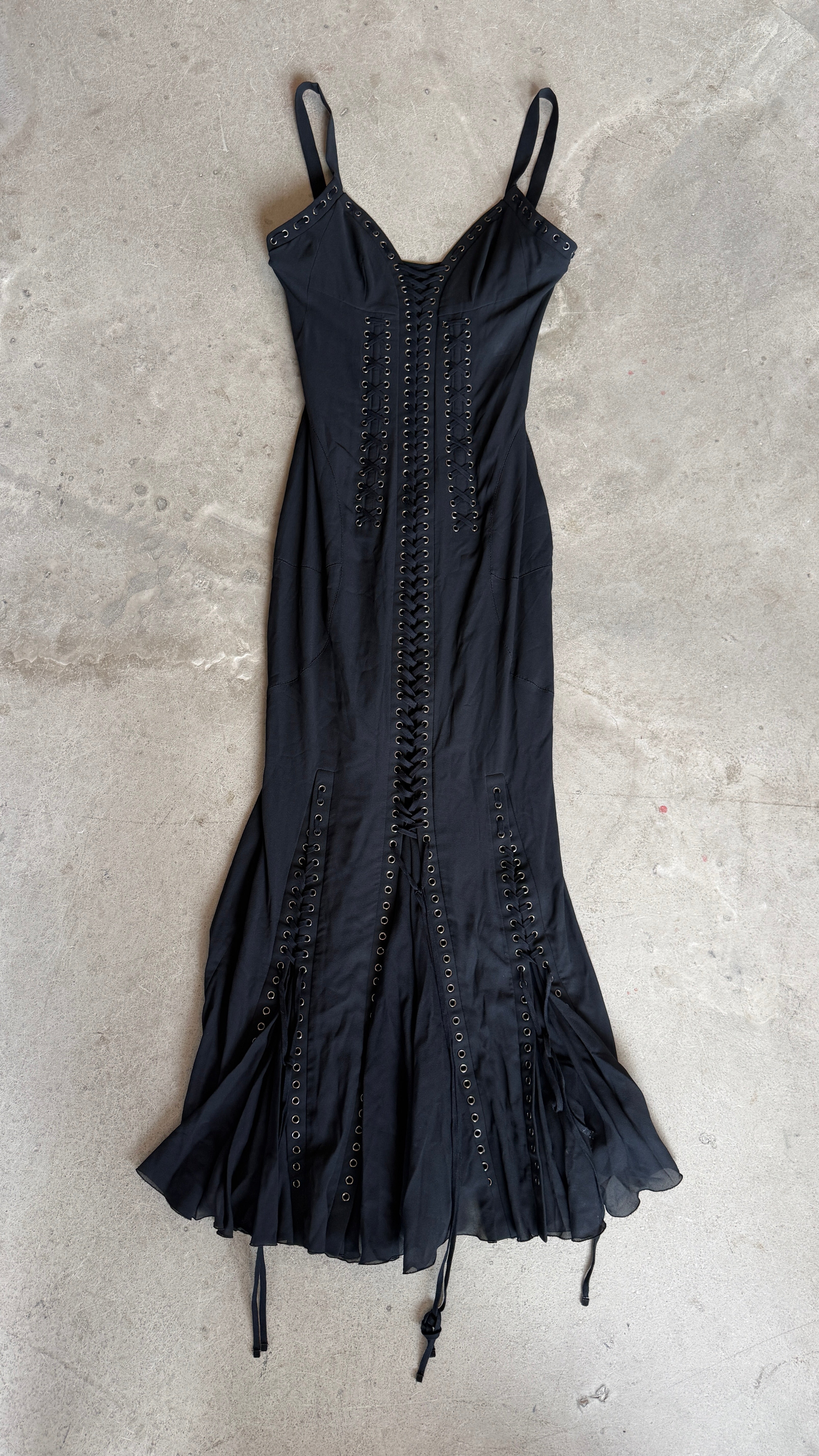 Vintage Dolce & Gabbana Lace-Up Black Midi Dress