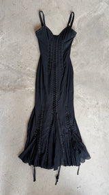 Vintage Dolce & Gabbana Lace-Up Black Midi Dress