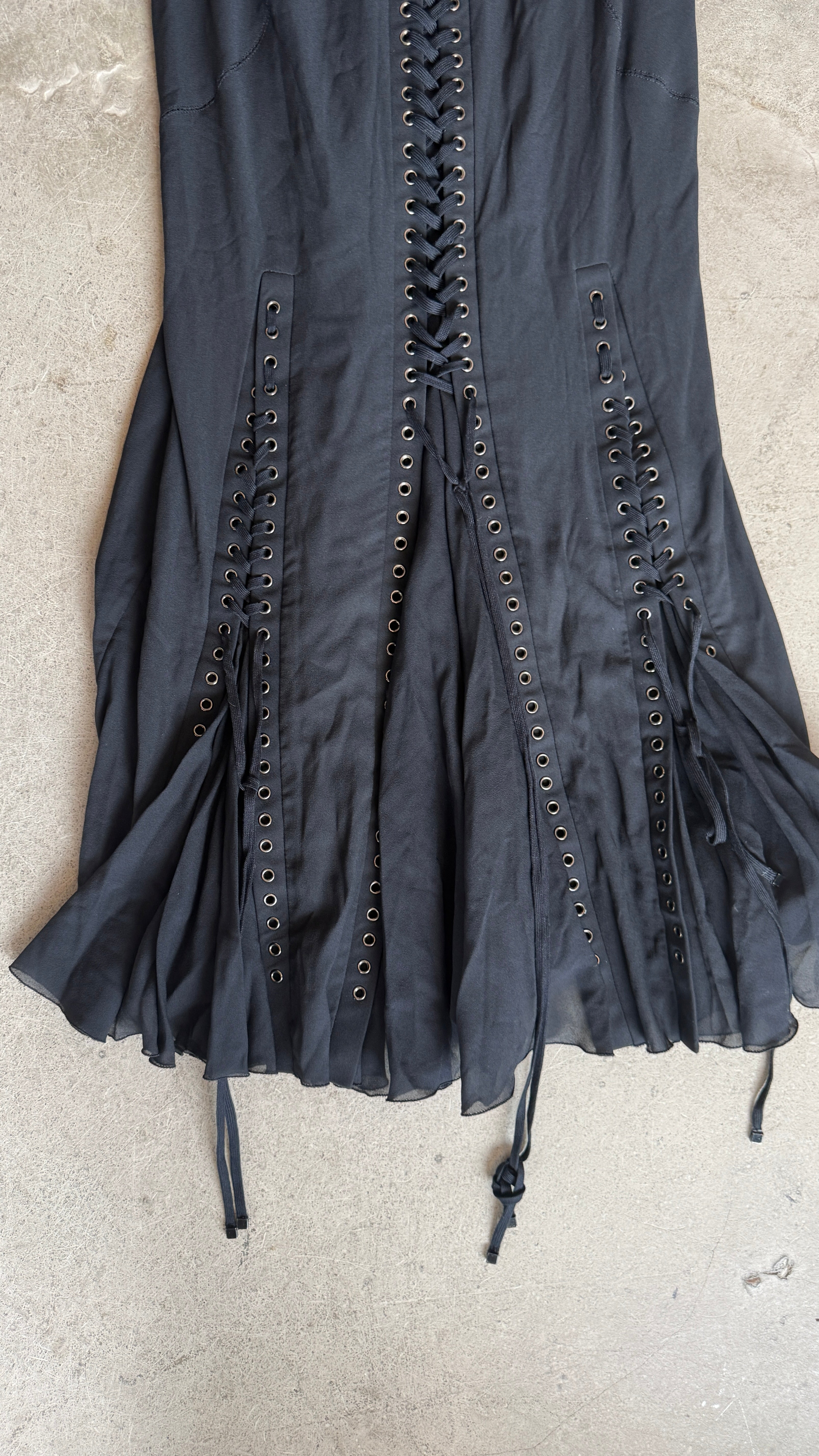 Vintage Dolce & Gabbana Lace-Up Black Midi Dress