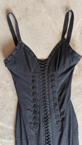 Vintage Dolce & Gabbana Lace-Up Black Midi Dress