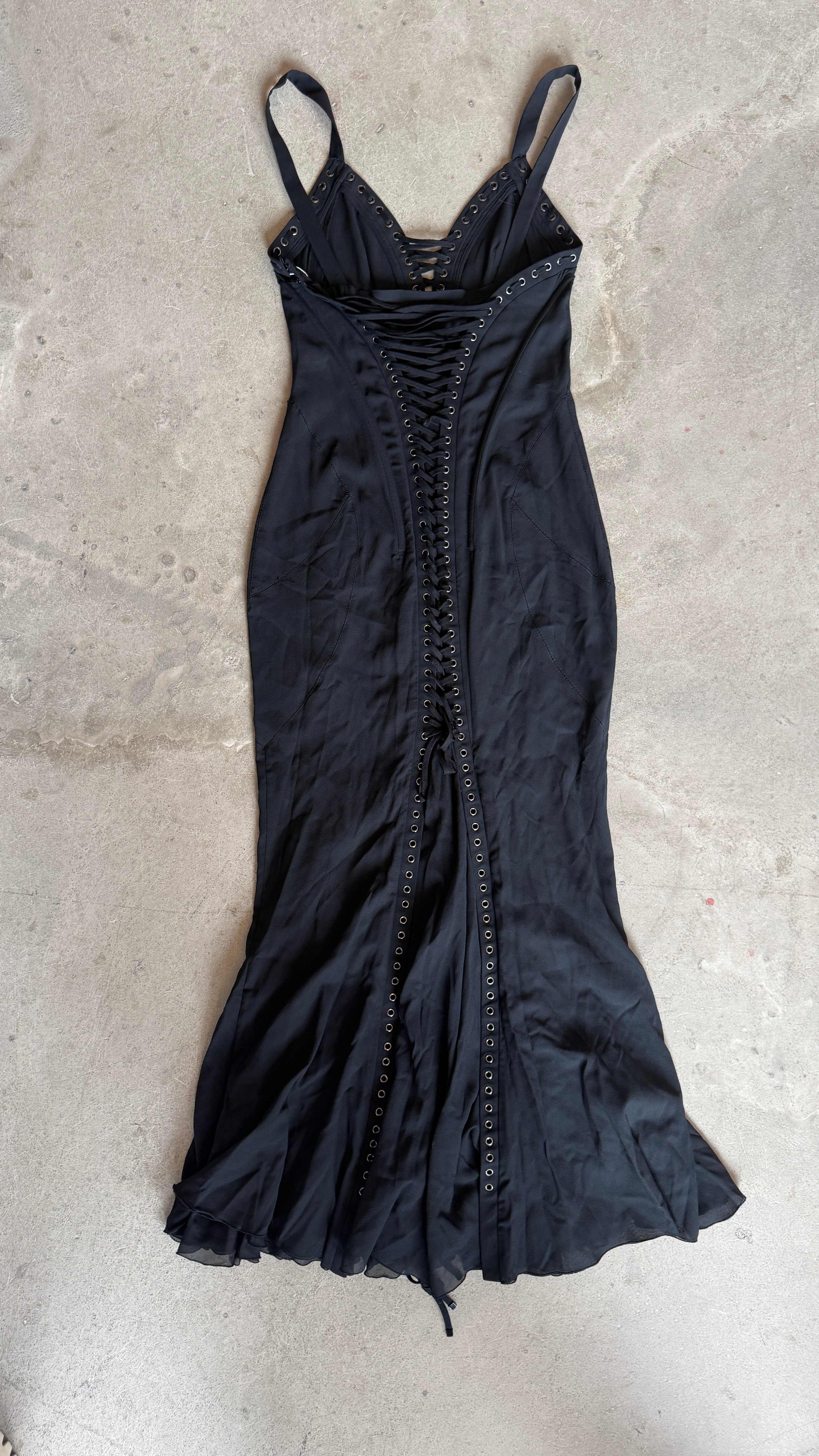 Vintage Dolce & Gabbana Lace-Up Black Midi Dress