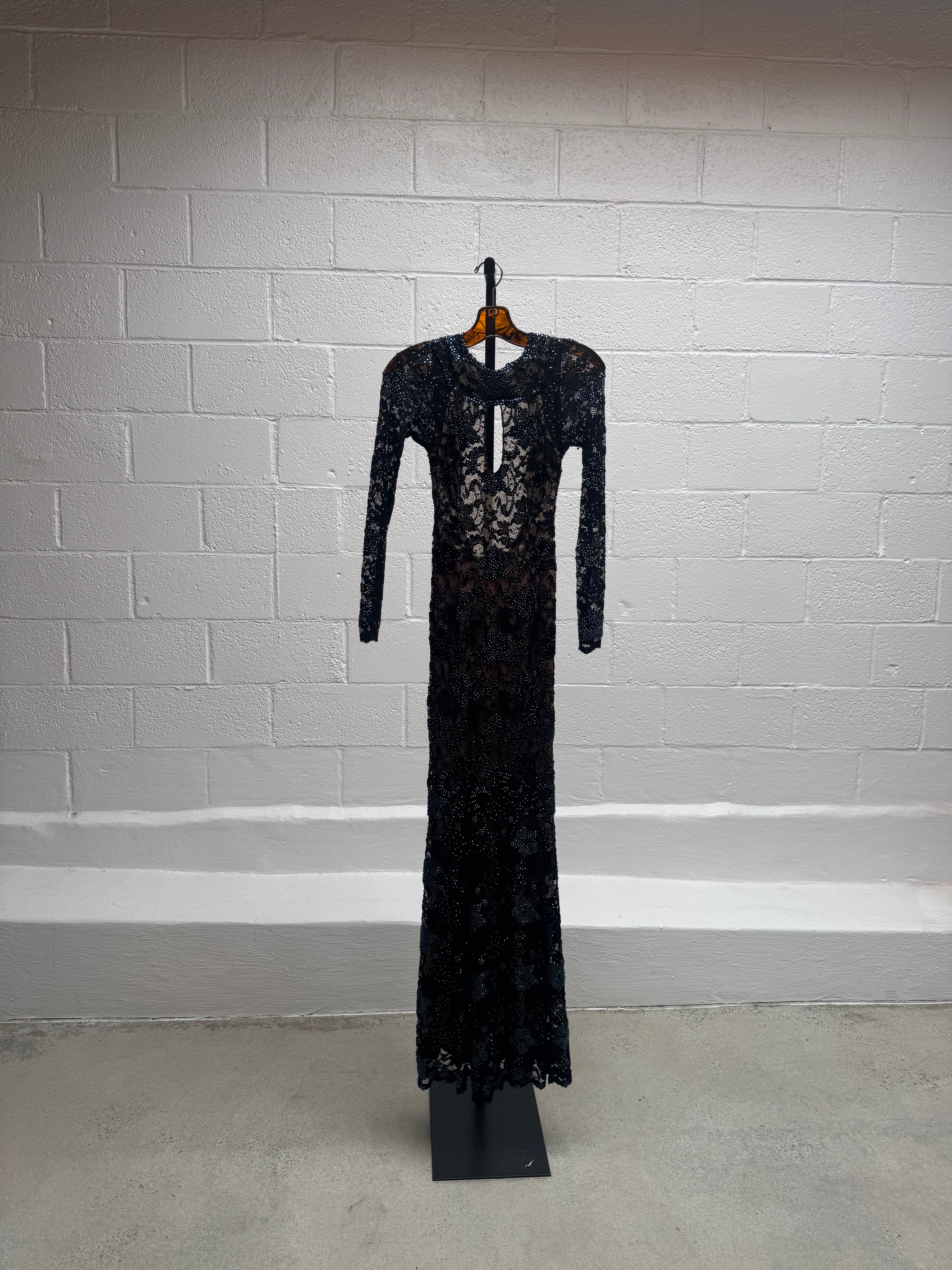 Backless Lace Dress with Cut Outs and Long Train